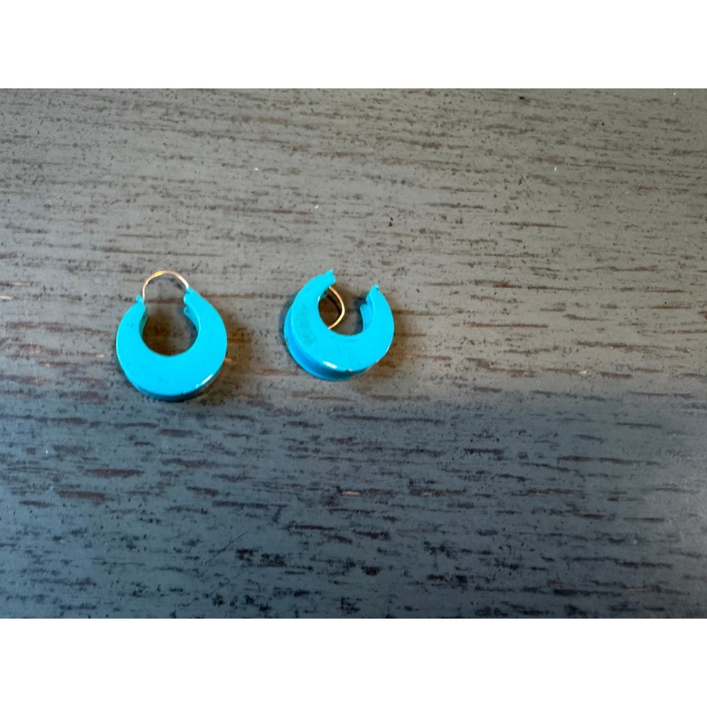Handmade Turquoise Blue Wood Hoop Earrings Boho Chunky Crescent Jewelry